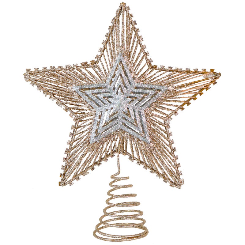 Ornativity Christmas Glitter Star Tree Topper - Rose Gold and Silver Bethlehem Star Sparkle Toppers Xmas Holiday Trees Top Decor Ornament 10" - Image 1